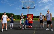 2 June 2021; In attendance at the launch of Basketball Ireland’s nationwide '3x3 Roadshow' at the National Basketball Arena in Dublin, as basketball prepares to return to competitive action on June 7th are, Ireland internationals Gráinne Dwyer, left, and Áine O’Connor with 3x3 players Liamonas Jonaitis, Jack Mangan, Igor Markiewicz and Seamus Hickey. Photo by Brendan Moran/Sportsfile