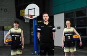 2 June 2021; Ireland U18 international Conor Heraghty and Maria Kealy with Niall McDermott, Basketball Ireland North West Development Officer, at the launch of Basketball Ireland’s nationwide '3x3 Roadshow' at LYIT in Letterkenny, as basketball prepares to return to competitive action on June 7th. Photo by David Fitzgerald/Sportsfile