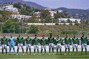 2 June 2021; Republic of Ireland players during the National Anthem before the U21 International friendly match between Australia and Republic of Ireland at Marbella Football Centre in Marbella, Spain. Photo by Mateo Villalba Sanchez/Sportsfile