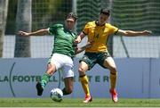 2 June 2021; Oisin McEntee of Republic of Ireland in action against John Warwick Iredale of Australia during the U21 International friendly match between Australia and Republic of Ireland at Marbella Football Centre in Marbella, Spain. Photo by Mateo Villalba Sanchez/Sportsfile