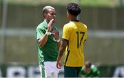 2 June 2021; Tyreik Wright of Republic of Ireland and Marlee Jean Francois of Australia after the U21 International friendly match between Australia and Republic of Ireland at Marbella Football Centre in Marbella, Spain. Photo by Mateo Villalba Sanchez/Sportsfile