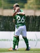 2 June 2021; Ross Tierney, right, of Republic of Ireland celebrates his goal with team-mate Tyreik Wright during the U21 International friendly match between Australia and Republic of Ireland at Marbella Football Centre in Marbella, Spain. Photo by Mateo Villalba Sanchez/Sportsfile