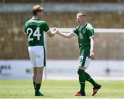2 June 2021; Ross Tierney, right, of Republic of Ireland celebrates with team-mate Luca Connell after the U21 International friendly match between Australia and Republic of Ireland at Marbella Football Centre in Marbella, Spain. Photo by Mateo Villalba Sanchez/Sportsfile