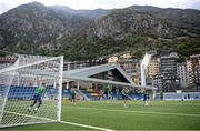 2 June 2021; John Egan has an attempt on goal during a Republic of Ireland training session at Estadi Nacional in Andorra. Photo by Stephen McCarthy/Sportsfile