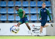 2 June 2021; Chiedozie Ogbene and coach Anthony Barry during a Republic of Ireland training session at Estadi Nacional in Andorra. Photo by Stephen McCarthy/Sportsfile