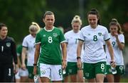 2 June 2021; Katie McCabe, left, and Áine O'Gorman prior to a Republic of Ireland home-based training session at FAI Headquarters in Abbotstown, Dublin. Photo by David Fitzgerald/Sportsfile
