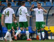 3 June 2021; Troy Parrott of Republic of Ireland, right, celebrates with team-mates Matt Doherty and Jason Knight after scoring his side's second goal during the International friendly match between Andorra and Republic of Ireland at Estadi Nacional in Andorra. Photo by Stephen McCarthy/Sportsfile