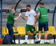 3 June 2021; Troy Parrott of Republic of Ireland with team doctor Alan Byrne during the International friendly match between Andorra and Republic of Ireland at Estadi Nacional in Andorra. Photo by Stephen McCarthy/Sportsfile