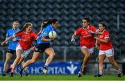 29 May 2021; Hannah Tyrrell of Dublin in action against Róisín Phelan of Cork during the Lidl Ladies National Football League Division 1B Round 1 match between Cork and Dublin at Páirc Ui Chaoimh in Cork. Photo by Eóin Noonan/Sportsfile