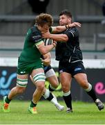 4 June 2021; Cian Prendergast of Connacht is tackled by Tom Botha of Ospreys during the Guinness PRO14 Rainbow Cup match between Connacht and Ospreys at The Sportsground in Galway. Photo by Sam Barnes/Sportsfile