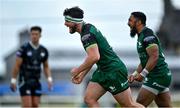4 June 2021; Connacht players Tom Daly, left, and Bundee Aki celebrate defensive work by team-mate Jack Carty, that resulted in a first-half turnover, during the Guinness PRO14 Rainbow Cup match between Connacht and Ospreys at The Sportsground in Galway. Photo by Piaras Ó Mídheach/Sportsfile