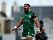 4 June 2021; Bundee Aki of Connacht celebrates defensive work by team-mate Jack Carty, that resulted in a first-half turnover, during the Guinness PRO14 Rainbow Cup match between Connacht and Ospreys at The Sportsground in Galway. Photo by Piaras Ó Mídheach/Sportsfile