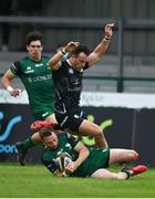 4 June 2021; Jack Carty of Connacht gathers the ball ahead of Luke Morgan of Ospreys during the Guinness PRO14 Rainbow Cup match between Connacht and Ospreys at The Sportsground in Galway. Photo by Sam Barnes/Sportsfile