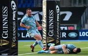 04 June 2021; Luke McGrath of Leinster scores his side's first try during the Guinness PRO14 Rainbow Cup match between Glasgow Warriors and Leinster at Scotstoun Stadium in Glasgow, Scotland. Photo by Ross MacDonald/Sportsfile