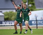 4 June 2021; Connacht players Dominic Robertson-McCoy, left, and Niall Murray celebrate during the Guinness PRO14 Rainbow Cup match between Connacht and Ospreys at The Sportsground in Galway. Photo by Piaras Ó Mídheach/Sportsfile