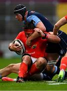 28 May 2021; CJ Stander of Munster is tackled by Olly Robinson of Cardiff Blues during the Guinness PRO14 Rainbow Cup match between Munster and Cardiff Blues at Thomond Park in Limerick. Photo by Piaras Ó Mídheach/Sportsfile