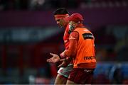 28 May 2021; CJ Stander of Munster with Munster defence coach JP Ferreira during the Guinness PRO14 Rainbow Cup match between Munster and Cardiff Blues at Thomond Park in Limerick. Photo by Piaras Ó Mídheach/Sportsfile