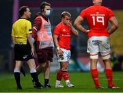 28 May 2021; Craig Casey of Munster leaves the field to receive medical attention for an injury during the Guinness PRO14 Rainbow Cup match between Munster and Cardiff Blues at Thomond Park in Limerick. Photo by Piaras Ó Mídheach/Sportsfile