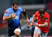 28 May 2021; Josh Turnbull of Cardiff Blues in action against Stephen Archer of Munster during the Guinness PRO14 Rainbow Cup match between Munster and Cardiff Blues at Thomond Park in Limerick. Photo by Piaras Ó Mídheach/Sportsfile