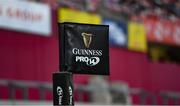 28 May 2021; A general view of a pitchside flag during the Guinness PRO14 Rainbow Cup match between Munster and Cardiff Blues at Thomond Park in Limerick. Photo by Piaras Ó Mídheach/Sportsfile