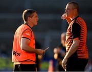 29 May 2021; Armagh manager Kieran McGeeney, left, and Armagh coach Kieran Donaghy during the Allianz Football League Division 1 North Round 3 match between Armagh and Donegal at the Athletic Grounds in Armagh. Photo by Piaras Ó Mídheach/Sportsfile