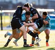 4 June 2021; Rory O’Loughlin of Leinster is tackled by Kyle Steyn and Ryan Wilson of Glasgow Warriors during the Guinness PRO14 Rainbow Cup match between Glasgow Warriors and Leinster at Scotstoun Stadium in Glasgow, Scotland. Photo by Ross MacDonald/Sportsfile