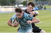 4 June 2021; Hugo Keenan of Leinster is tackled by George Horne of Glasgow Warriors during the Guinness PRO14 Rainbow Cup match between Glasgow Warriors and Leinster at Scotstoun Stadium in Glasgow, Scotland. Photo by Ross MacDonald/Sportsfile
