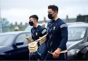 5 June 2021; Lee Chin, right, and Richie Lawlor of Wexford arrive prior to the Allianz Hurling League Division 1 Group B Round 4 match between Antrim and Wexford at Corrigan Park in Belfast. Photo by David Fitzgerald/Sportsfile