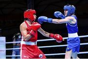 4 June 2021; Michaela Walsh of Ireland, right, and Mona Mestiaen of France during their featherweight 57kg bout on day one of the Road to Tokyo European Boxing Olympic qualifying event at Le Grand Dome in Paris, France. Photo by Sportsfile