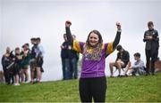 5 June 2021; Wexford supporter Stephanie Barnes, from Enniscorthy, Co Wexford, prior to the Allianz Hurling League Division 1 Group B Round 4 match between Antrim and Wexford at Corrigan Park in Belfast. Photo by David Fitzgerald/Sportsfile