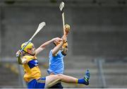 5 June 2021; Ronan Hayes of Dublin wins possession ahead of Rory Hayes of Clare during the Allianz Hurling League Division 1 Group B Round 4 match between Dublin and Clare at Parnell Park in Dublin. Photo by Piaras Ó Mídheach/Sportsfile