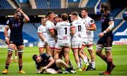 5 June 2021; Adam McBurney of Ulster celebrates his try  with team-mates during the Guinness PRO14 Rainbow Cup match between Edinburgh and Ulster at BT Murrayfield Stadium in Edinburgh, Scotland. Photo by Paul Devlin/Sportsfile
