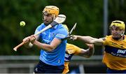 5 June 2021; Ronan Hayes of Dublin scores his side's first goal under pressure from Rory Hayes, left, and Aaron Fitzgerald of Clare during the Allianz Hurling League Division 1 Group B Round 4 match between Dublin and Clare at Parnell Park in Dublin. Photo by Piaras Ó Mídheach/Sportsfile
