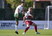 5 June 2021; Oisin McCentee of Republic of Ireland in action against Emil Kornvig of Denmark during the U21 international friendly match between Republic of Ireland and Denmark at Dama de Noche Football Centre in Marbella, Spain. Photo by Mateo Villalba Sanchez/Sportsfile