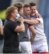 5 June 2021; Ian Madigan of Ulster celebrates his winning penalty with team-mates after the Guinness PRO14 Rainbow Cup match between Edinburgh and Ulster at BT Murrayfield Stadium in Edinburgh, Scotland. Photo by Paul Devlin/Sportsfile