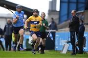 5 June 2021; Tony Kelly of Clare in action against John Hetherton of Dublin, as Dublin manager Mattie Kenny looks on, during the Allianz Hurling League Division 1 Group B Round 4 match between Dublin and Clare at Parnell Park in Dublin. Photo by Piaras Ó Mídheach/Sportsfile