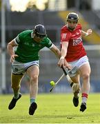 5 June 2021; Diarmaid Byrnes of Limerick in action against Niall Cashman of Cork during the Allianz Hurling League Division 1 Group A Round 4 match between Limerick and Cork at LIT Gaelic Grounds in Limerick. Photo by Eóin Noonan/Sportsfile