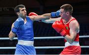 5 June 2021; George Bates of Ireland, right, and Javid Chalabiyev of Azerbaijan in their lightweight 63kg round of 16 bout on day two of the Road to Tokyo European Boxing Olympic qualifying event at Le Grand Dome in Paris, France. Photo by Sportsfile