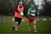 10 June 2021; Eamonn Brogan in action against Darren McGovern at the GAA for Dads & Lads Launch at St. Patricks GFC in Donagh, Fermanagh. Photo by David Fitzgerald/Sportsfile