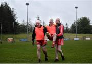 10 June 2021; Paulinus Curran is carried off the field after sustaining an injury by Seamus McMahon, left, and Ciaran McMahon at the GAA for Dads & Lads Launch at St. Patricks GFC in Donagh, Fermanagh. Photo by David Fitzgerald/Sportsfile