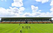 6 June 2021; Offaly players walk the pitch watched by two stewards before the Allianz Hurling League Division 2A Round 4 match between Offaly and Down at Bord na Móna O'Connor Park in Tullamore, Offaly. Photo by Sam Barnes/Sportsfile