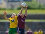 6 June 2021; Niamh McLaughlin of Donegal in action against Charlotte Cooney of Galway during the Lidl Ladies Football National League match between Galway and Donegal at Tuam Stadium in Tuam, Galway. Photo by Piaras Ó Mídheach/Sportsfile