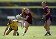 6 June 2021; Kate Slevin of Galway, supported by team-mate Siobhán Divilly, gets past Emer Gallagher of Donegal during the Lidl Ladies Football National League match between Galway and Donegal at Tuam Stadium in Tuam, Galway. Photo by Piaras Ó Mídheach/Sportsfile