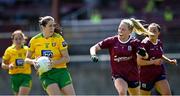 6 June 2021; Katy Herron of Donegal in action against Hannah Noone of Galway during the Lidl Ladies Football National League match between Galway and Donegal at Tuam Stadium in Tuam, Galway. Photo by Piaras Ó Mídheach/Sportsfile