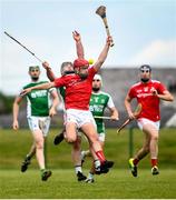 6 June 2021; Feidhleim Joyce of Louth in action against John Duffy of Fermanagh during the Allianz Hurling League Roinn 3B match between Louth and Fermanagh at Louth Centre of Excellence in Darver, Louth. Photo by David Fitzgerald/Sportsfile