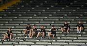 6 June 2021; Kilkenny players, Niall Brassil, Darren Mullen, Richie Leahy, Cillian Buckley, TJ Reid, Conor Delaney and Walter Walsh watch the game from the stands during the Allianz Hurling League Division 1 Group B Round 4 match between Kilkenny and Laois at UPMC Nowlan Park in Kilkenny. Photo by Eóin Noonan/Sportsfile