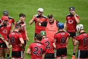 6 June 2021; Down manager Ronan Sheehan talks to his players at a drinks break during the Allianz Hurling League Division 2A Round 4 match between Offaly and Down at Bord na Móna O'Connor Park in Tullamore, Offaly. Photo by Sam Barnes/Sportsfile