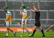 6 June 2021; Referee Shane Hyne sends David King of Offaly, far left, to the sin bin during the Allianz Hurling League Division 2A Round 4 match between Offaly and Down at Bord na Móna O'Connor Park in Tullamore, Offaly. Photo by Sam Barnes/Sportsfile