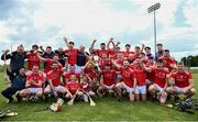 6 June 2021; Louth players and staff celebrate with the cup following the Allianz Hurling League Roinn 3B match between Louth and Fermanagh at Louth Centre of Excellence in Darver, Louth. Photo by David Fitzgerald/Sportsfile