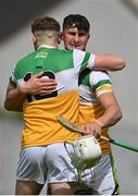 6 June 2021; Oisín Kelly of Offaly, right, and team-mate Brian Duignan celebrate their side's victory after the Allianz Hurling League Division 2A Round 4 match between Offaly and Down at Bord na Móna O'Connor Park in Tullamore, Offaly. Photo by Sam Barnes/Sportsfile
